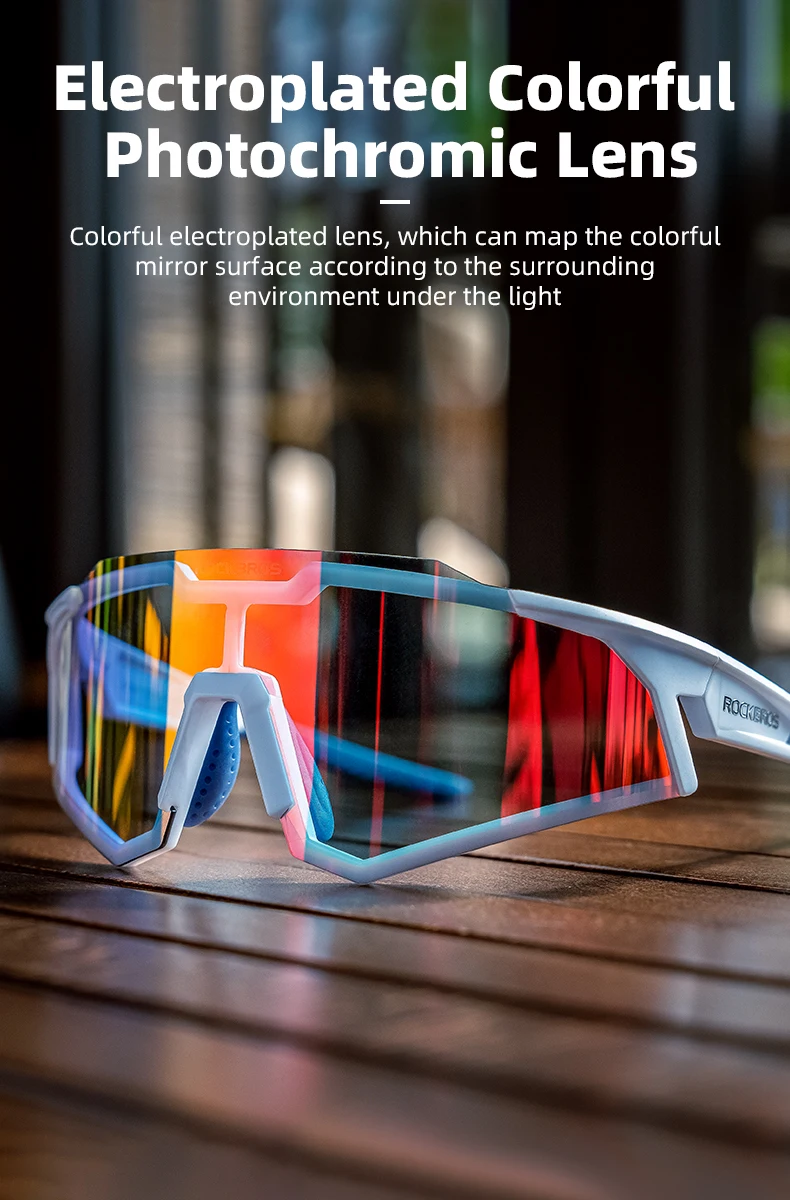 ROCKBROS Fahrradbrille Photochrome Fahrradsonnenbrille Brillen UV400 Sonnenschutzbrille Photochrome Linse Fahrradbrille – Detail 5