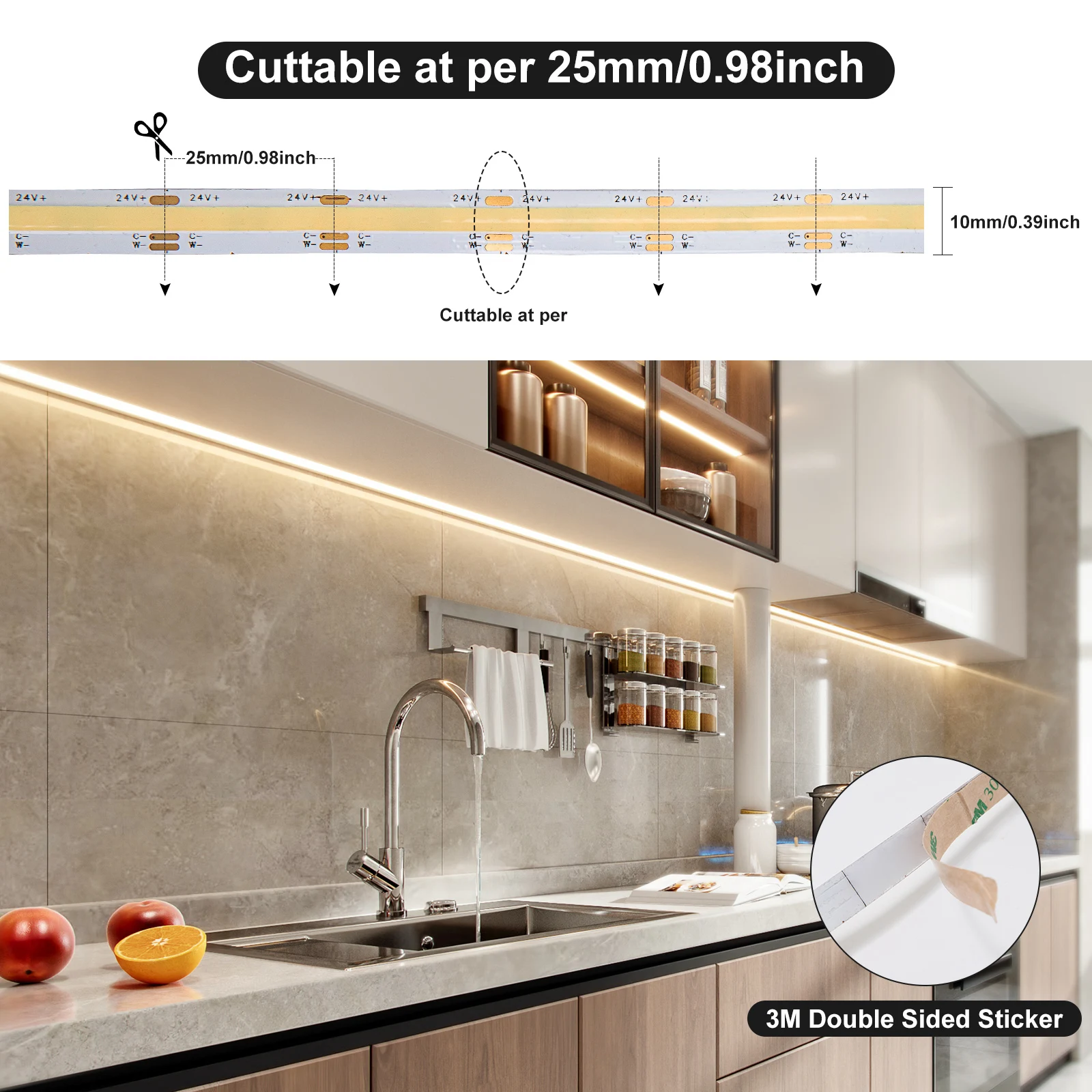 Imagem -06 - Bluetooth Cob Led Stirp Lights Cct 10 mm rf Remote App Controle Brilho Ajustável Dc24v 16.4ft Warm White & Cool White Lighting