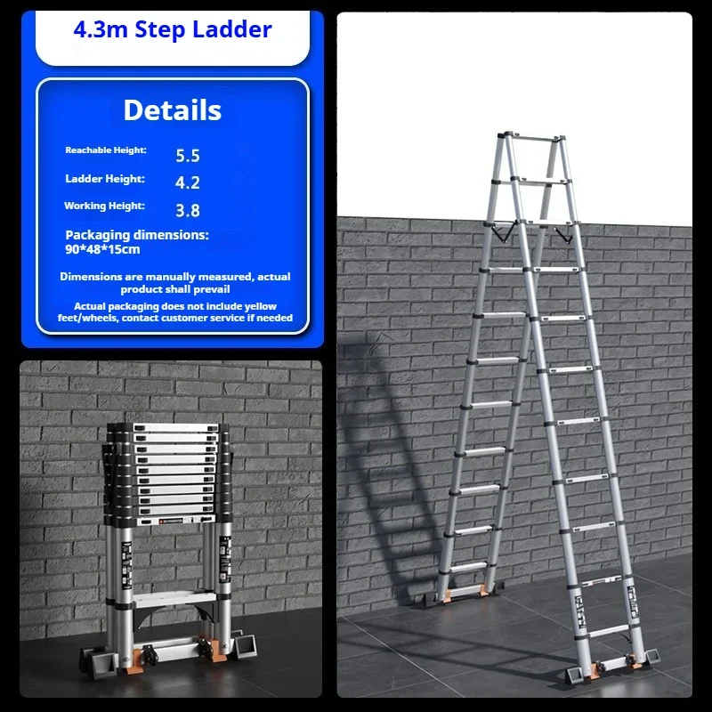 Reinforced aluminum alloy folding telescopic ladder, aluminum alloy folding ladder, double support anti slip zigzag ladder