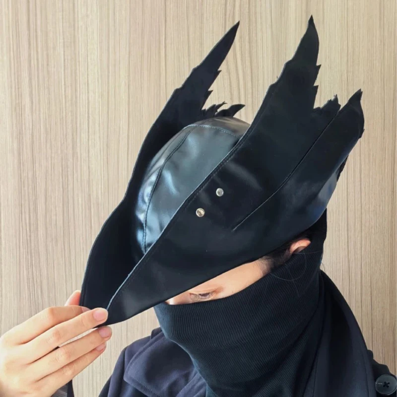 

Blood Source Old Hunter Hat Cosplay PU Leather Prop Costume Accessory Black Soul Ring Assassin Ninja Hat Holloween For Man Women