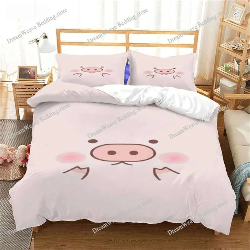 

Cartoon Lovely Pig Duvet Cover Set Kawaii Animal Bedding Set King Microfiber Farmhouse Wildlife Theme Comforter Cover Pillowcase