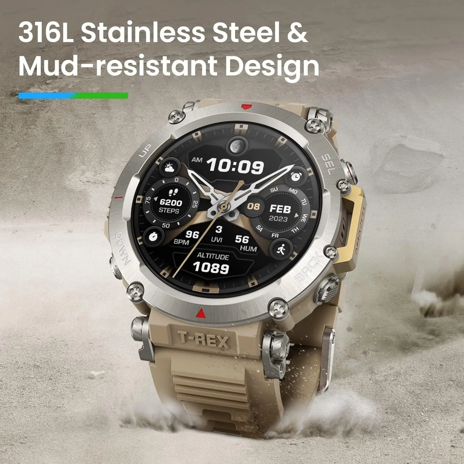 Smartwatch Amazfit T-Rex Ultra 47mm Durável Militar Outdoor Hmns, GPS Dual Banda, 20d aut., 30m vil. livre, sup. mapas offline