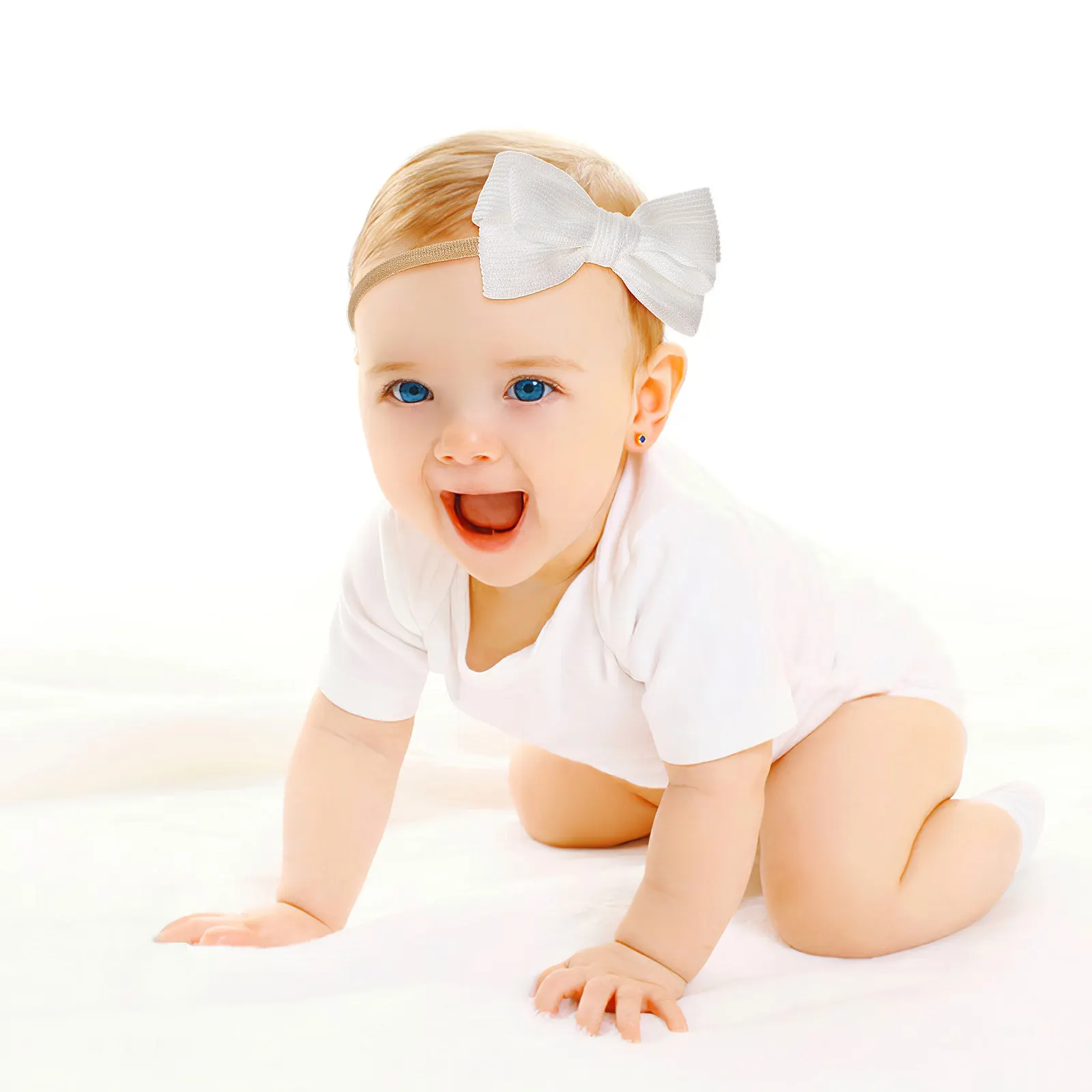 

Набор из 10 мягких нейлоновых повязок на голову для новорожденных девочек с бантами, эластичные, не раздражающие кожу головы, в разных цветах, стильные и милые