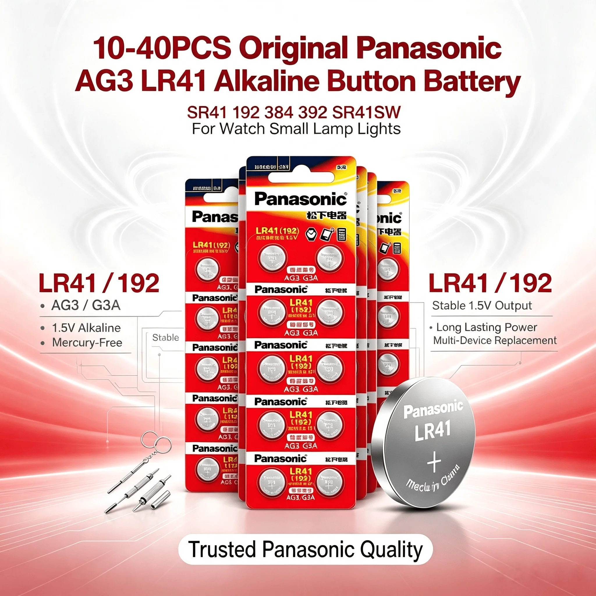 10‑40PCS Original Panasonic AG3 LR41 Alkaline Button Battery SR41 192 384 392 SR41SW For Watch Small Lamp Lights