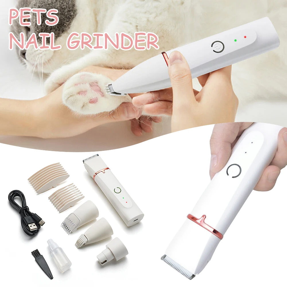 4-in-1 Pet Hair Trimmer with 4 Blades Grooming Clipper Nail Grinder Paw Shaver Low Noise Durable Pet Trimmer