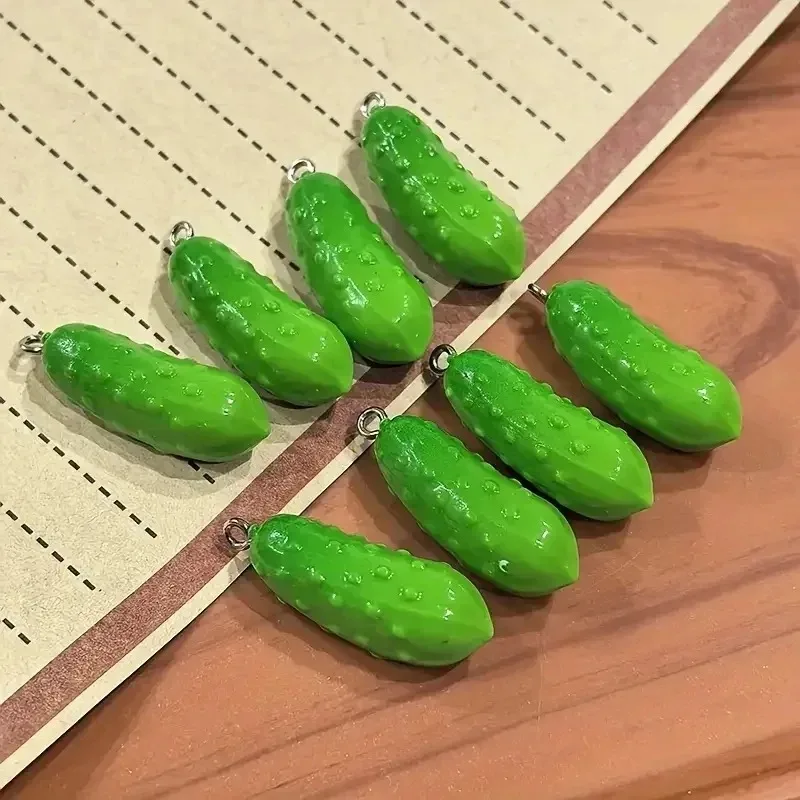 Mini Cucumber Vegetable Flatback Resin Charms 10Pcs Lucky Pendant Findings For DIY Earring Bracelet Handcraft Projects