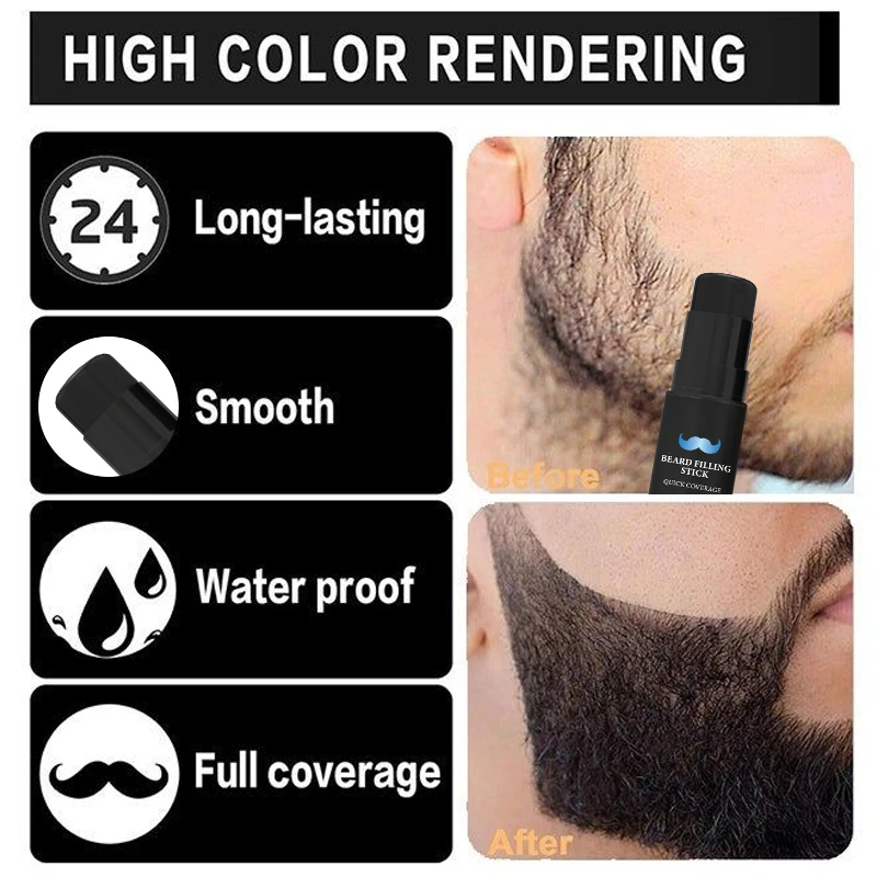 عصا تعبئة اللحية 2 في 1 مع فرشاة حشو قلم اللحية للرجال، قلم اللحية وفرشاة اللحية تغطية طويلة الأمد لمسة نهائية طبيعية