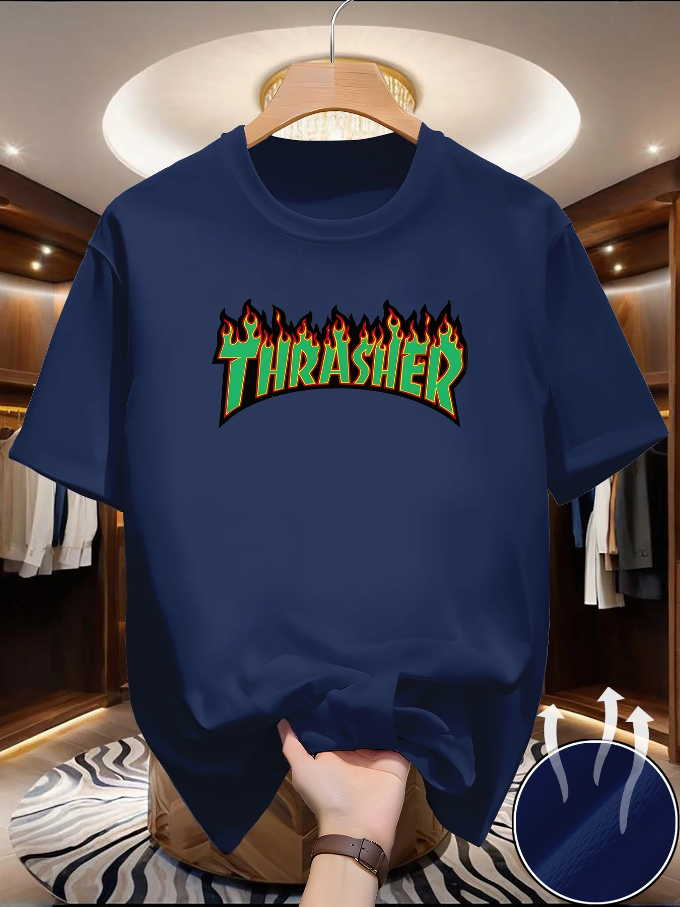 Men's summer printed T-shirt, round neck, short sleeves, lightweight breathable fabric, machine washable