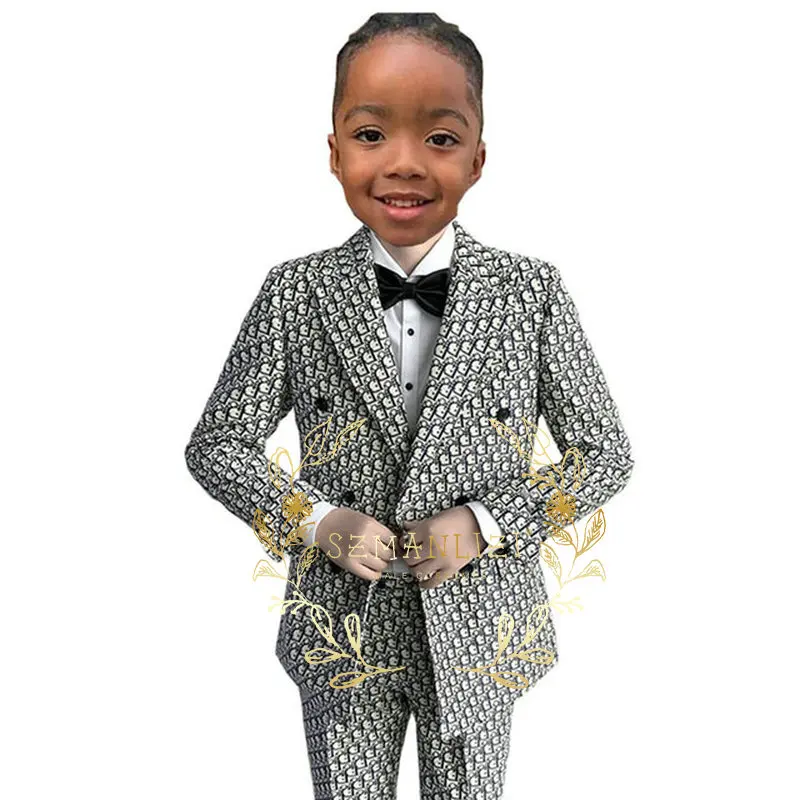 

Luxury Suit For Boys Tuxedo For Wedding Double Breasted Child Jacket Pants 2 Piece Formal Kids Party Blazer Set