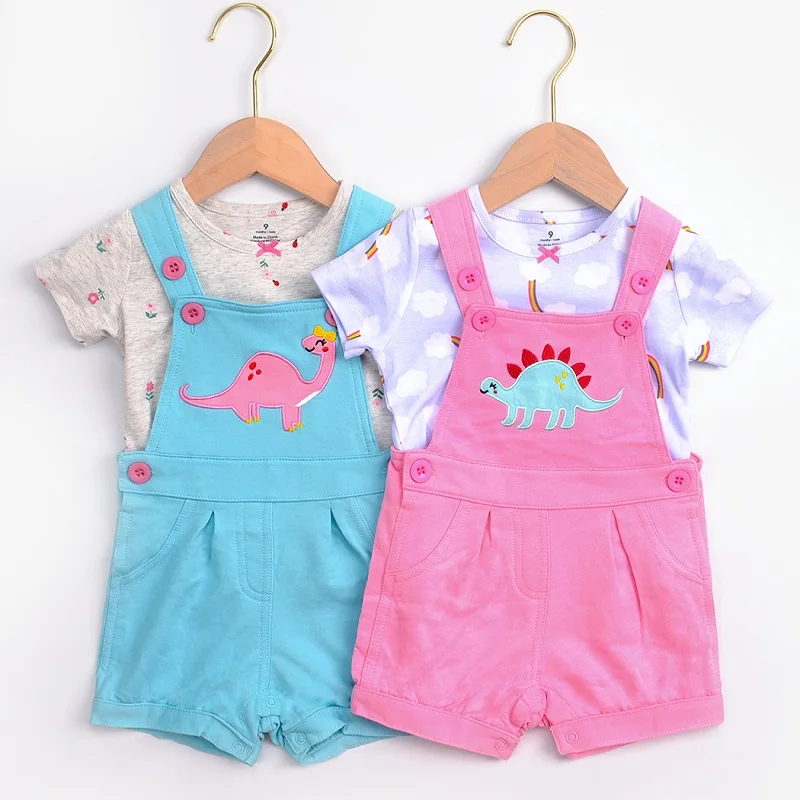 Baby Boy Clothes Sets Summer Cotton Short-Sleeve Tops+Pants 2 PCS Toddler Girl Clothes Outfits T-Shirt+Jumpsuit Suits