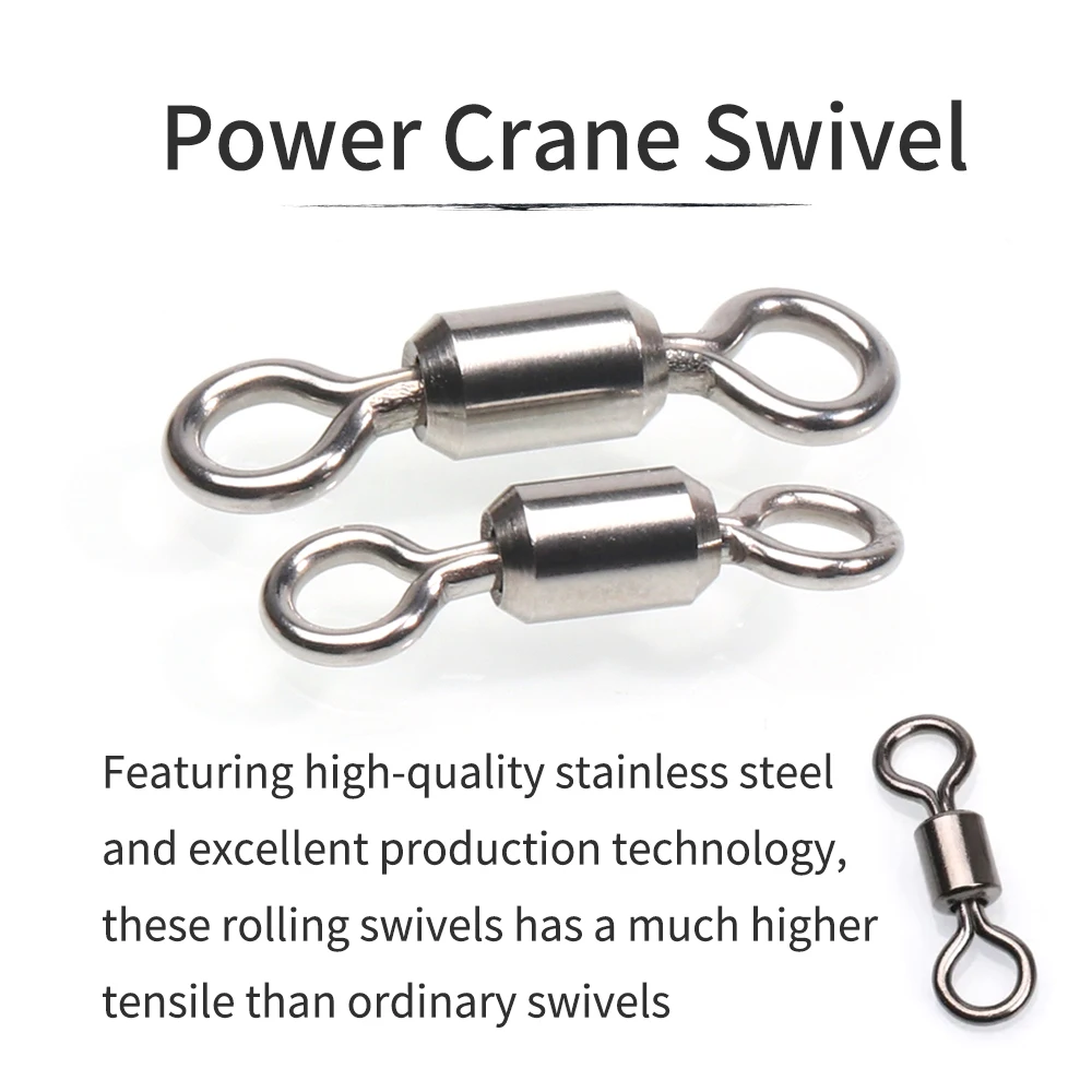 30PCS 1# - 6# Power Stainless Steel Crane Swivel Marine Fishing Rolling Swivels Solid Ring Fishhooks Line Connectors
