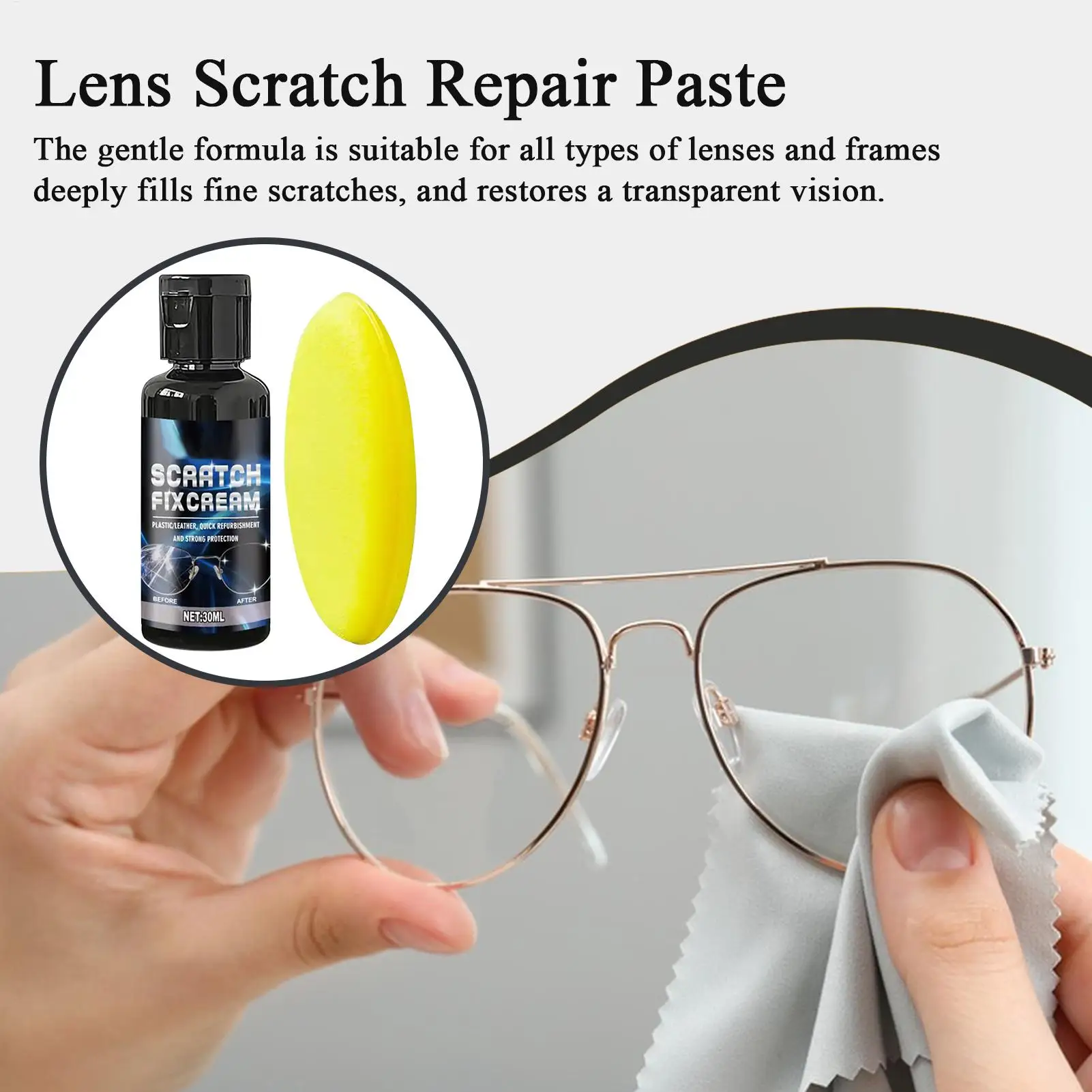 Eyeglass Scratch Repair Polishing Paste Removes scratches from eyeglass lenses and frames, restores clarity for all eyeglasses