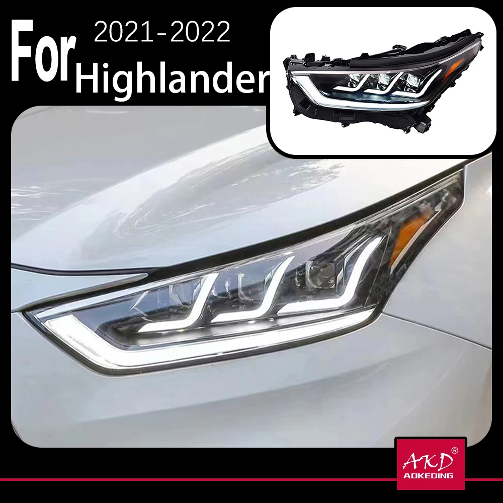 

AKD Car Headlights for Toyota Highlander 2021-2022 Lenses for Head Lamp Foco LED DRL Turn Signal Angel Eyes Led Projector Lens