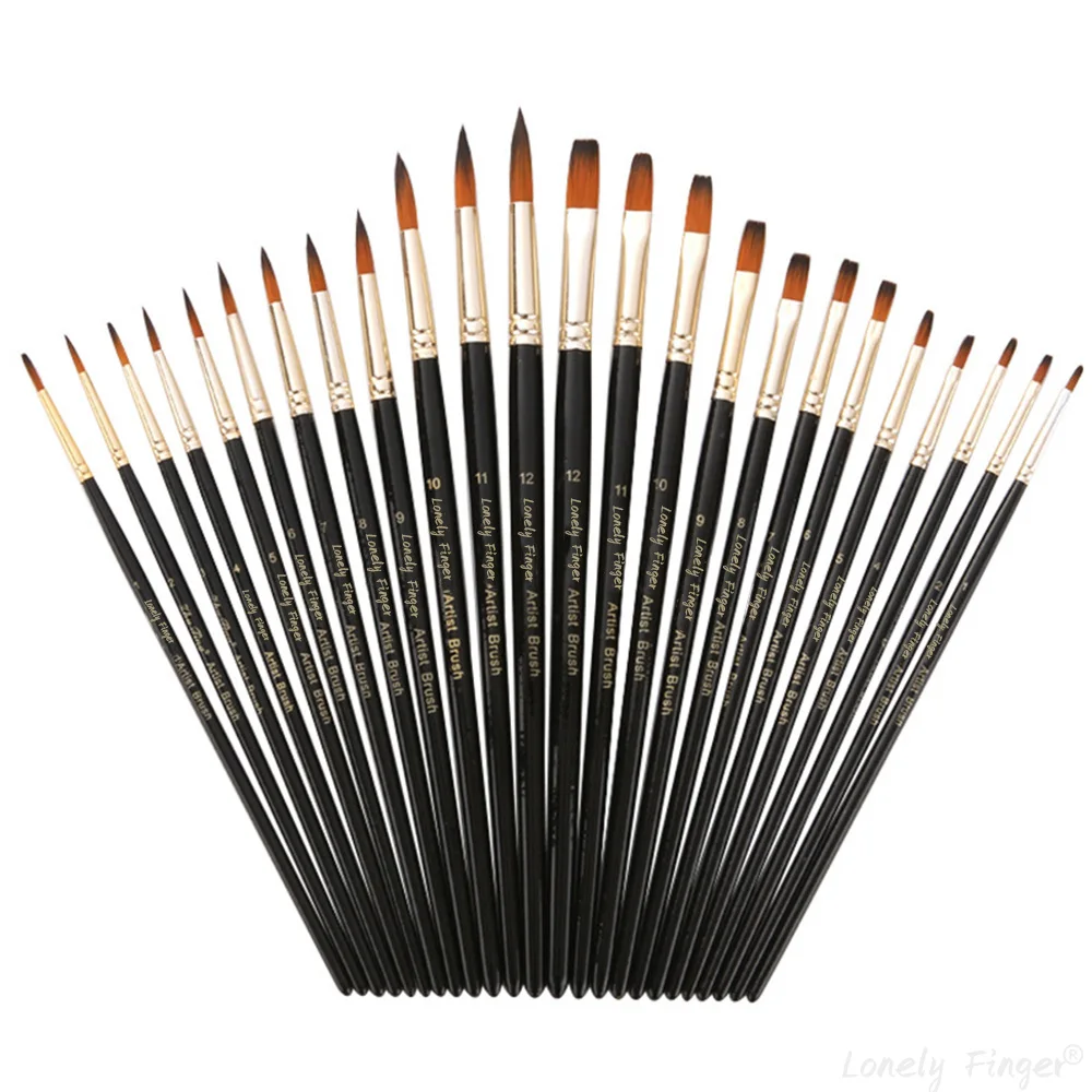 12/24 PCS Round Pointed And Filbert Mix Art Paint Brushes Acrylic Artist Brush Set for Watercolour, Gouache, Oil Painting