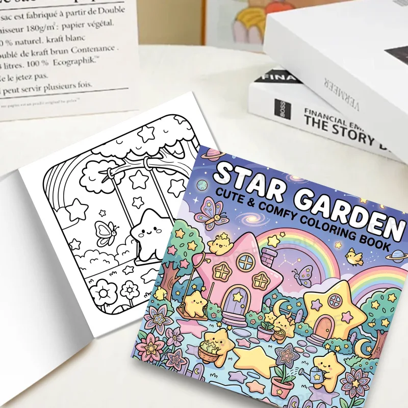 Dreamy Star Garden Coloring Book Cartoon Star Character Cosmic Rainbow House Art Gift For Girls Women
