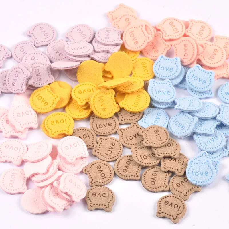 50Pcs Love Letter Cat Embossing Leather Labels For Clothes Sewing Accessories Garment DIY Crafts Supplies Kid Hats Shoes Tags