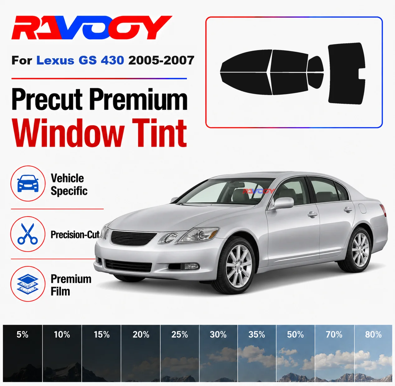 Premium Precut Window Tint Kit Front Windows Rear Windows Rear Windshield For Lexus GS 430 2005-2007 Car Solar Nano Ceramic Film