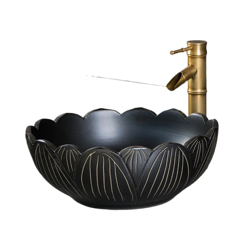 

Black countertop basin Balcony wash basin Ceramic retro wash basin Household
