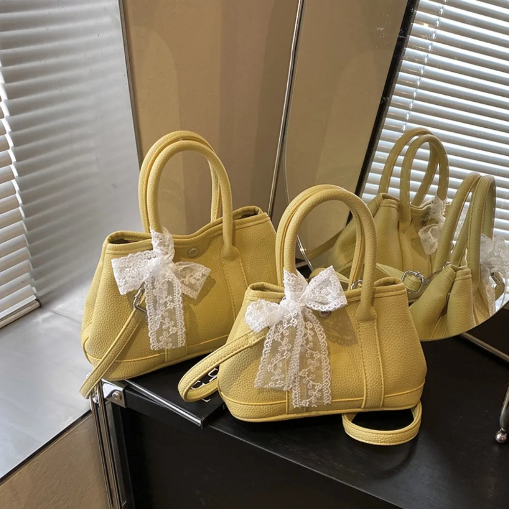 

Повседневная женская сумка с текстурой личи, кружевная подвеска с бантом, элегантная сумка через плечо, роскошная женская сумка на плечо из мягкой искусственной кожи