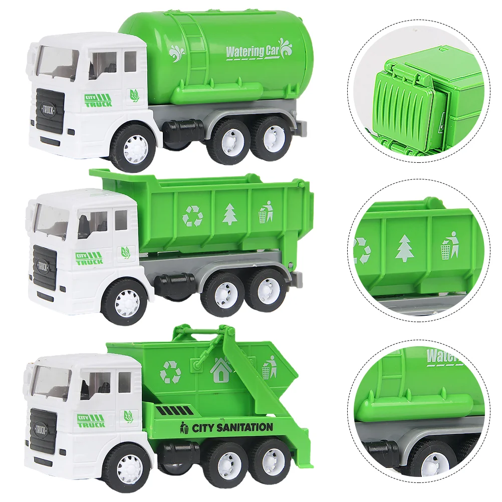 3 Pcs Toy Car Inertial Toys Recycling Medium Kids Vehicle Plaything Sanitation Truck Plastic Garbage Sorting