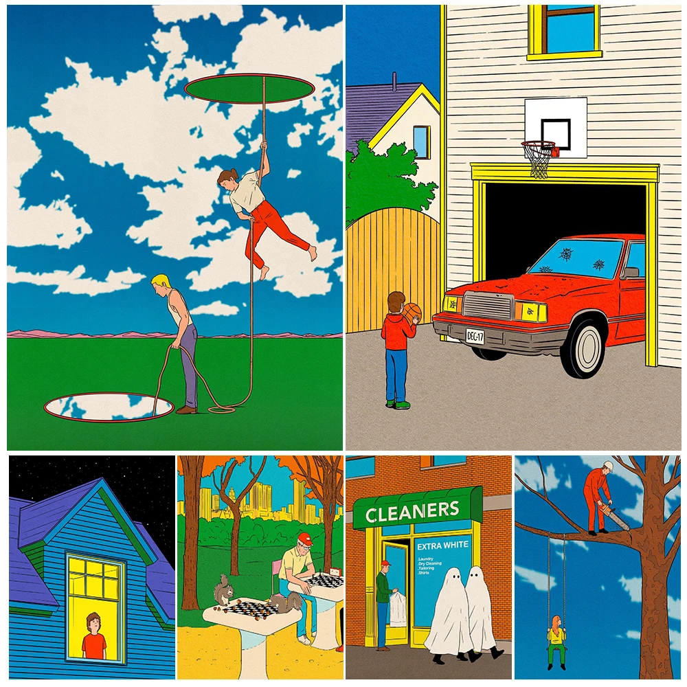 

Garage,Sunbathing,Hurting Each Other,Brain Drinks Vintage Wall Art Print Surreal Fantasy Art Poster Print Home Decor Unframed