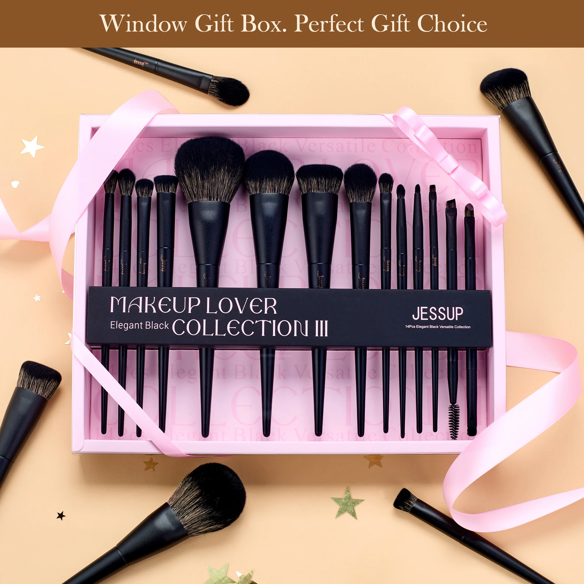 Zestaw pędzli do makijażu Jessup, 14 sztuk pędzli do makijażu Foundation Eyeshadow Contour Concealer Powder Eyeshadow z pudełkiem upominkowym, T336-G — zdjęcie 3