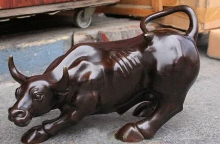 

Large Bronze coffee Wall Street Bull OX Figure Statue 11"L