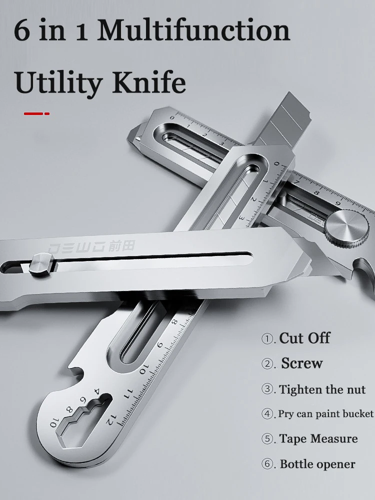 6 in1 Multifunktions-Edelstahl-Universal messer Premium-Cutter Professional Tail Break Design/Lineal/Flaschen öffner Box Couteau