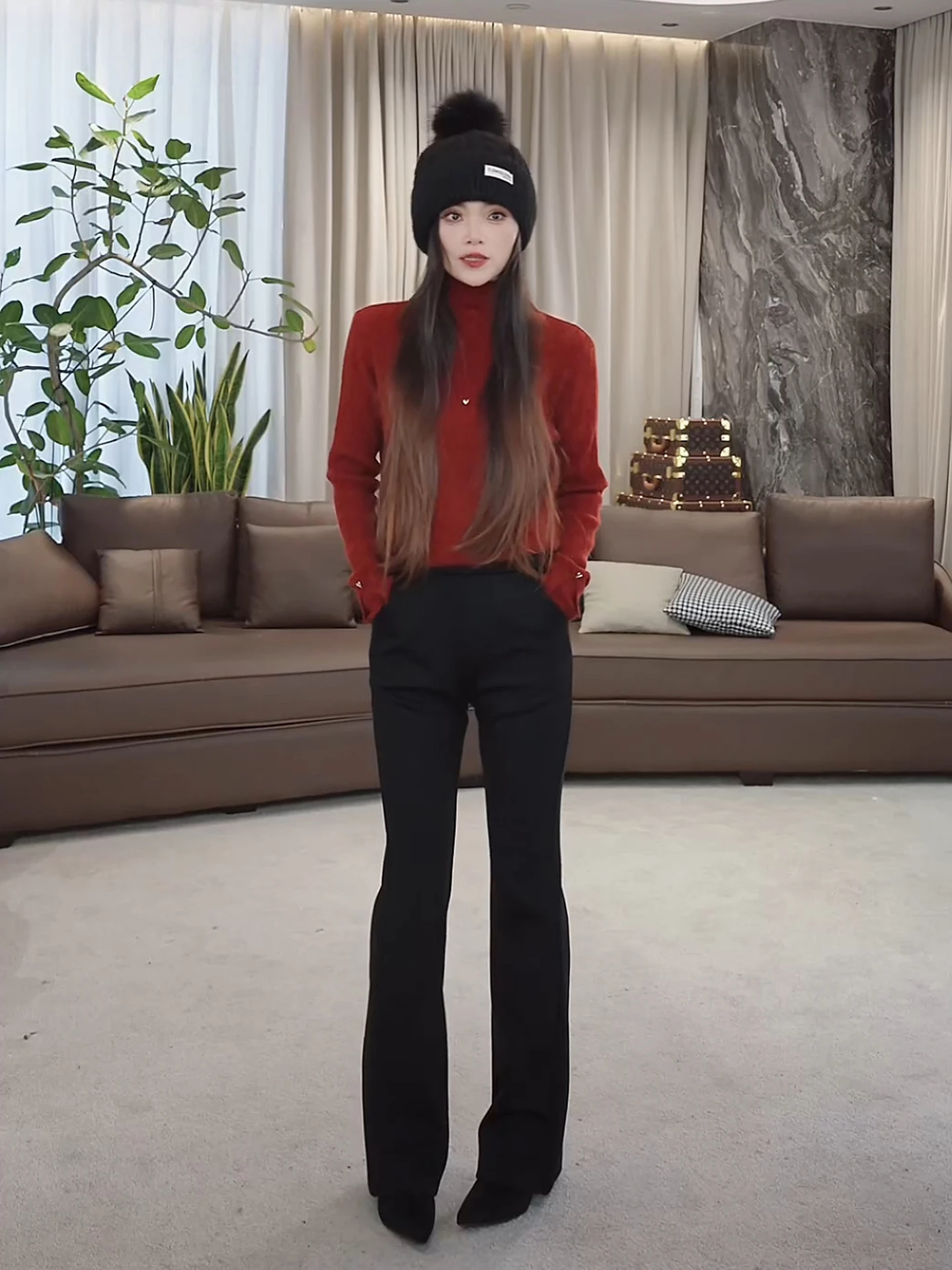 

Bla Fce-lined High-waisted Flared Casual Pants Slimming Mermaid Leggings Autumn Winter Ladies Faion Comfortable Warmth