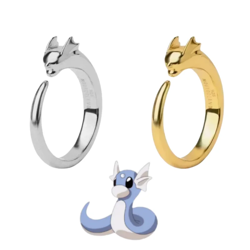 

New Pokemon Animation Peripherals Couple Rings S925 Silver Jewelry Adjustable Size Cartoon Light Luxury High-end AccessoriesGift