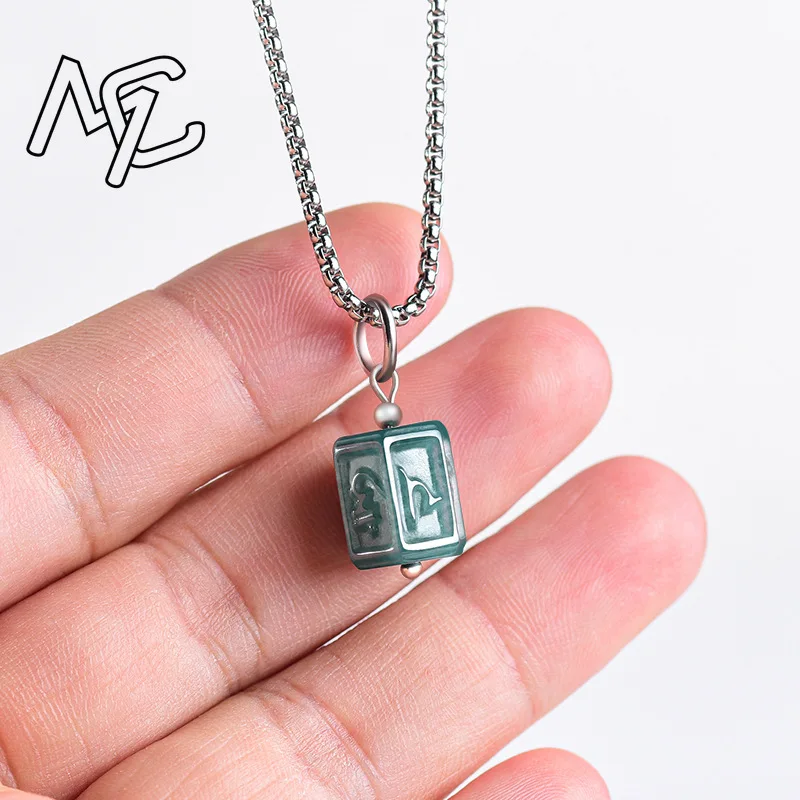 S925 Silver Natural Emerald Jade Blue Water Six-Syllable Mantra Pendant Necklace Carved Charm Jadeite Jewelry Gifts Certificate