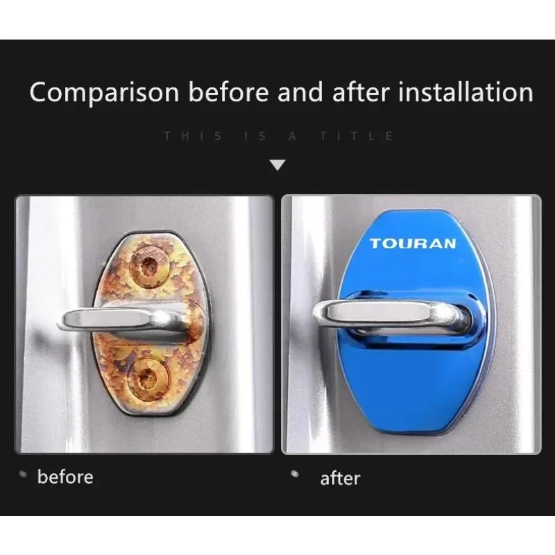 For Volkswagen Touran Logo Stainless Steel Anti-rust Jetta RLine Polo Golf Passat Tiguan 4Pcs Car Door Lock Protection Covers - view 5
