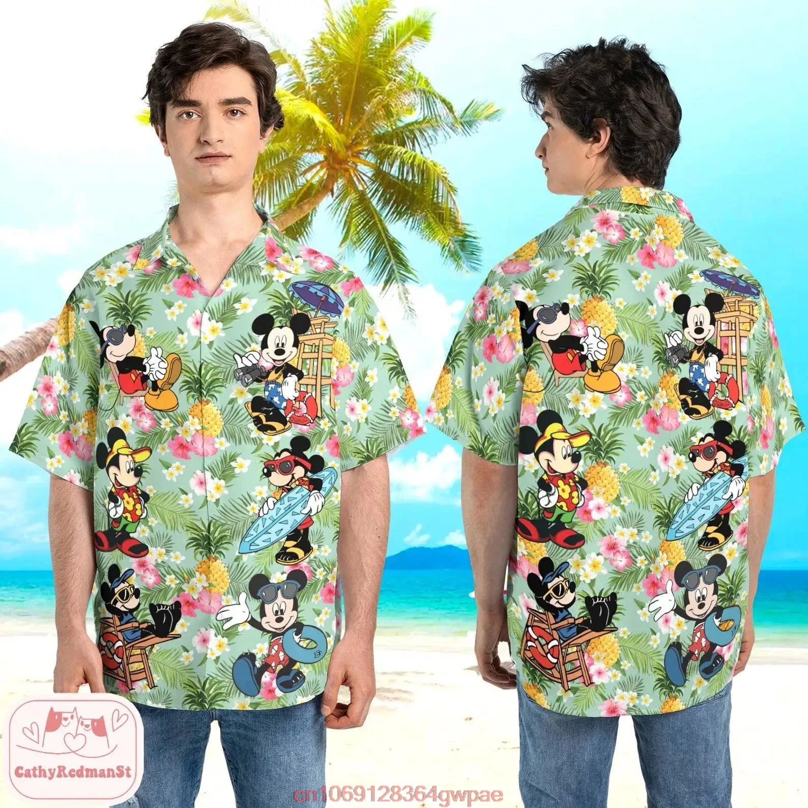 Mickey Aloha hawajskie koszule męskie koszule zapinana modne Disneyland hawajskie koszule casualowe koszule z krótkim rękawem plażowe