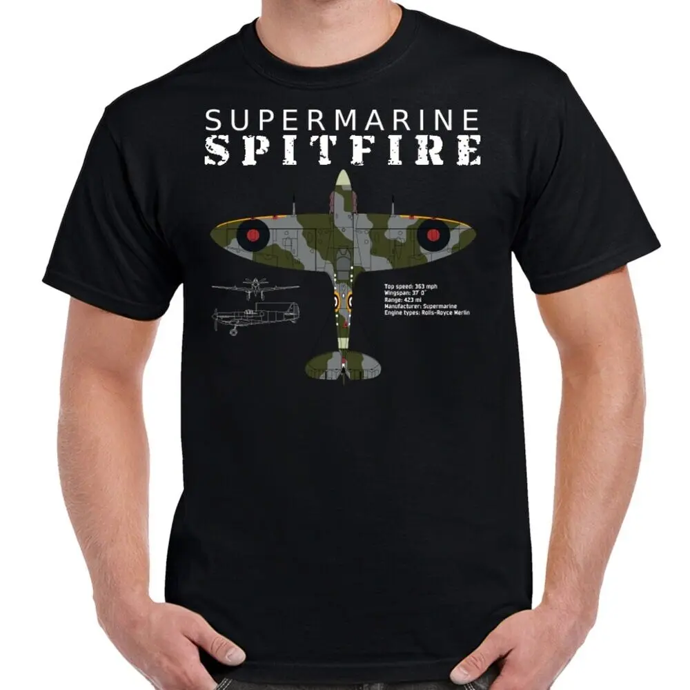 Supermarine Spitfire Color Blueprint Men's T-Shirt Y2K tops Unisex Summer Short Sleeve