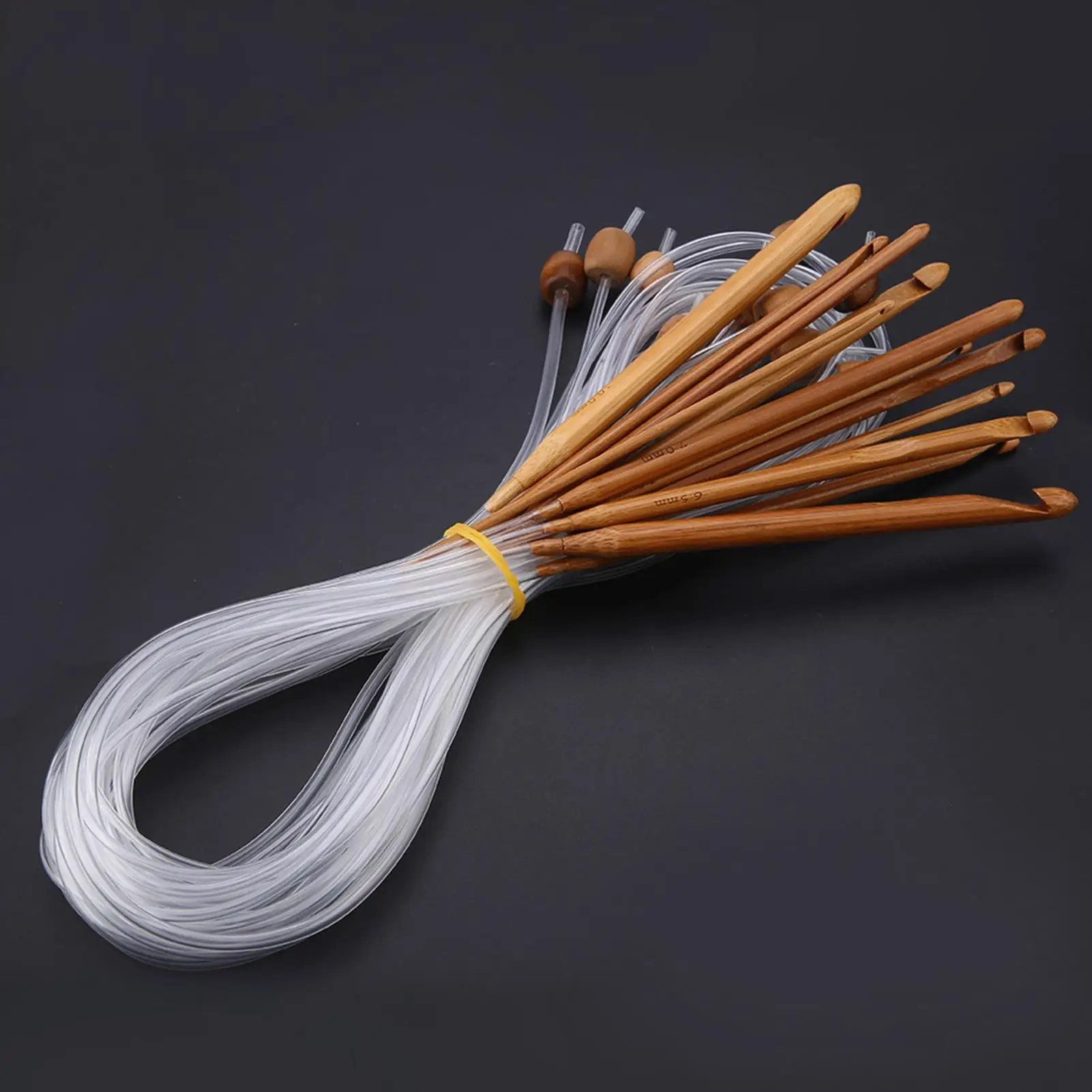 12pcs Carbonized Bamboo Afghan Tunisian Crochet Hooks Set with Cable for Carpet Rug Weave Knitting Needles