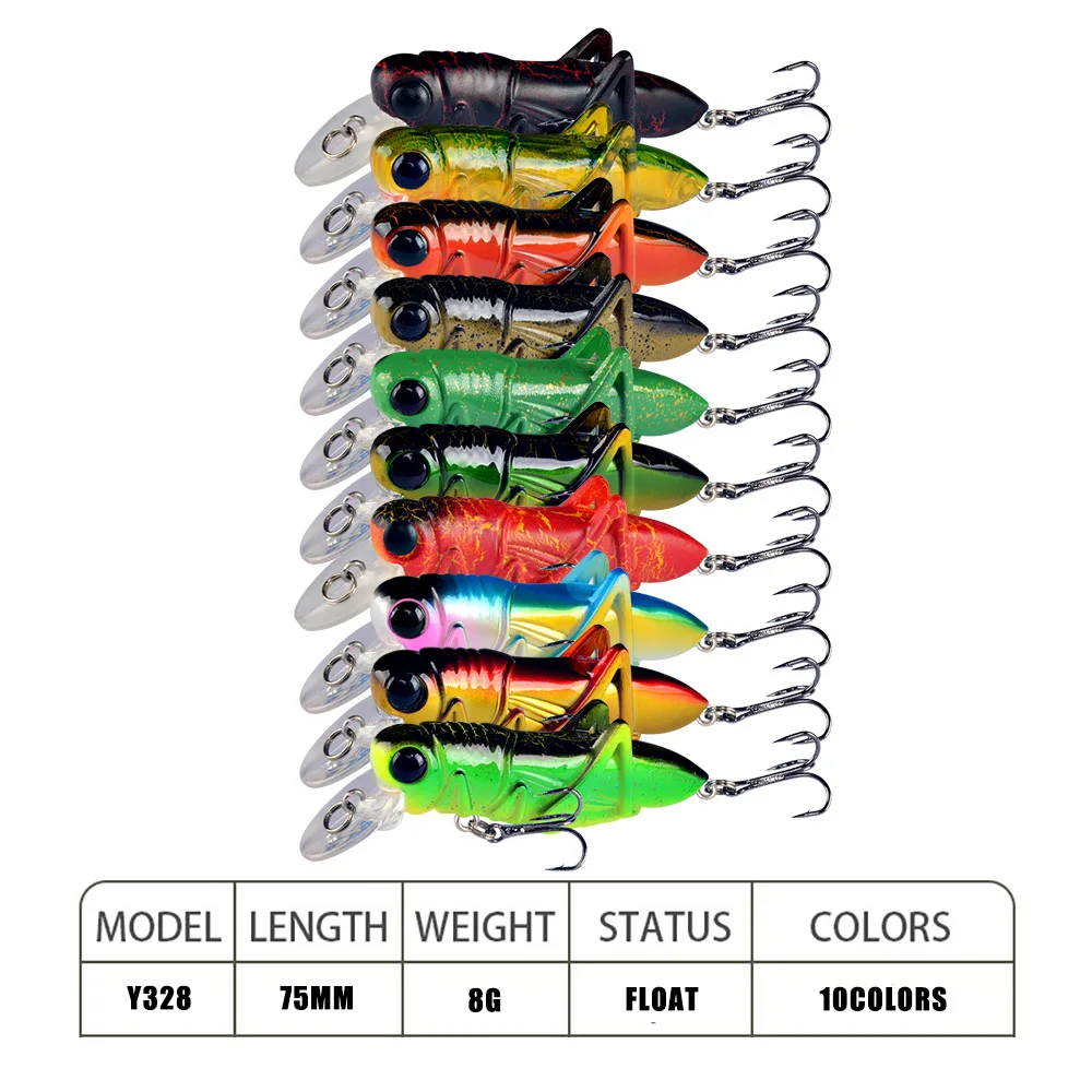 1Pcs Floating Grasshopper Fishing Lure 7.5cm 8g Plastic Insect Wobbler Artificial Hard Bait Crankbait Bass Pike Fishing Tackle image 2