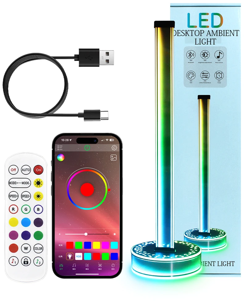

RGB-подсветка для рабочего стола с синхронизацией музыки, управлением через приложение, 16 миллионов цветов, игровая настольная лампа с пультом ДУ для спальни, игровой комнаты, прямых трансляций