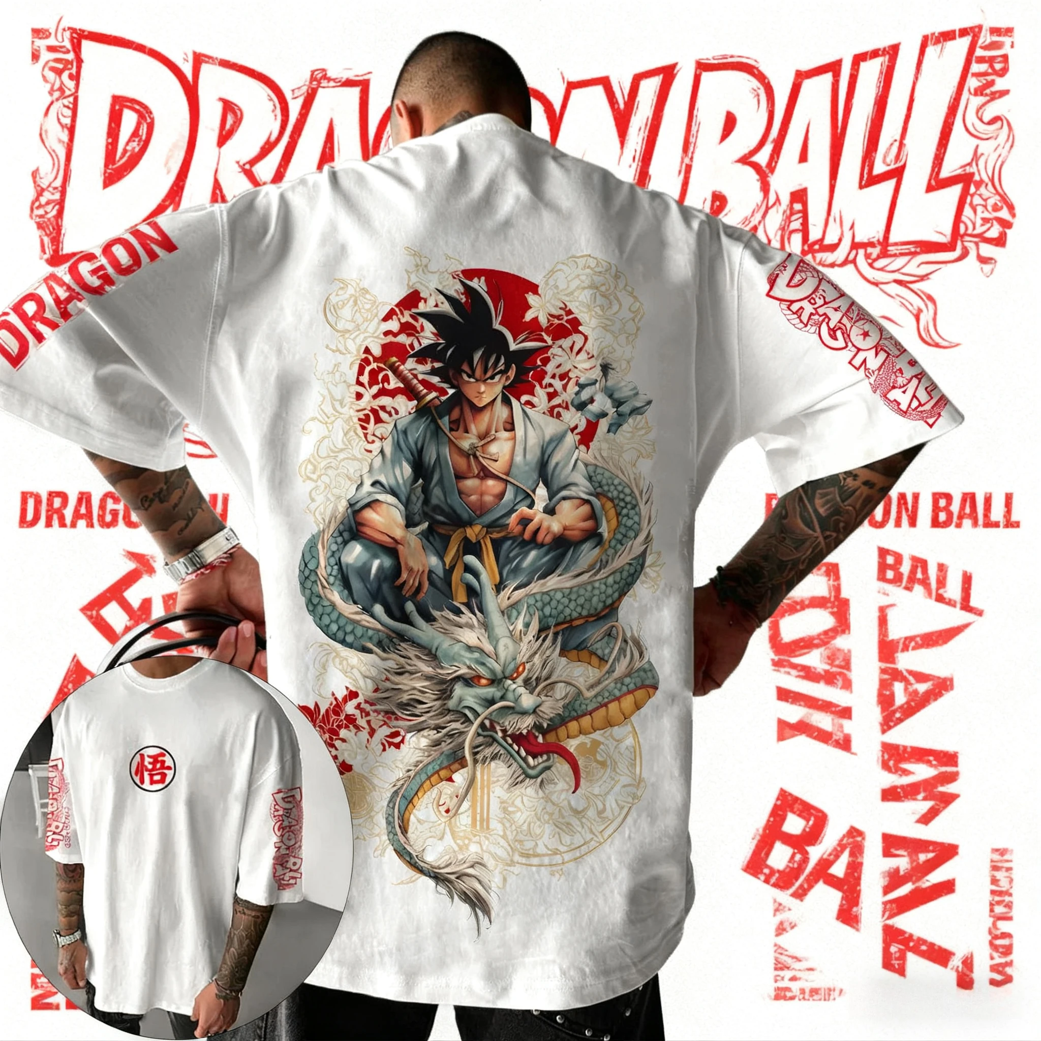 2025 verano dragón Super Saiyan Goku 100% Camiseta estampada de algodón para hombres nuevo Anime impreso Casual japonés suelto tendencias de moda