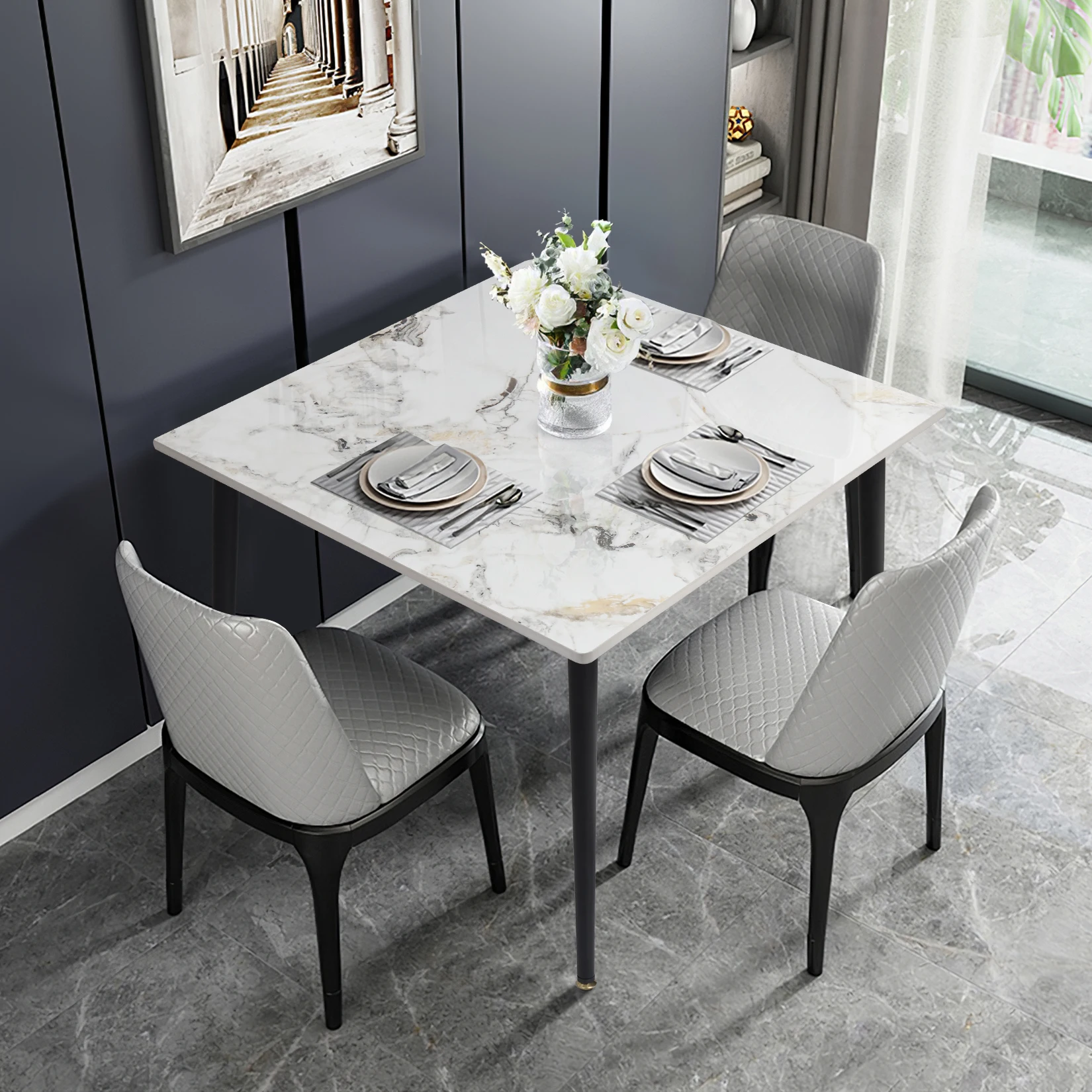 Mid-Century Schiefer Küche Esstisch mit Gesinterte Stein Top und Metall Beine, Schreibtisch für Wohnzimmer, esszimmer