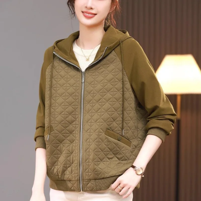 

Spring Autumn Women's Hooded Jacket Loose Patchwork Casual Jacket