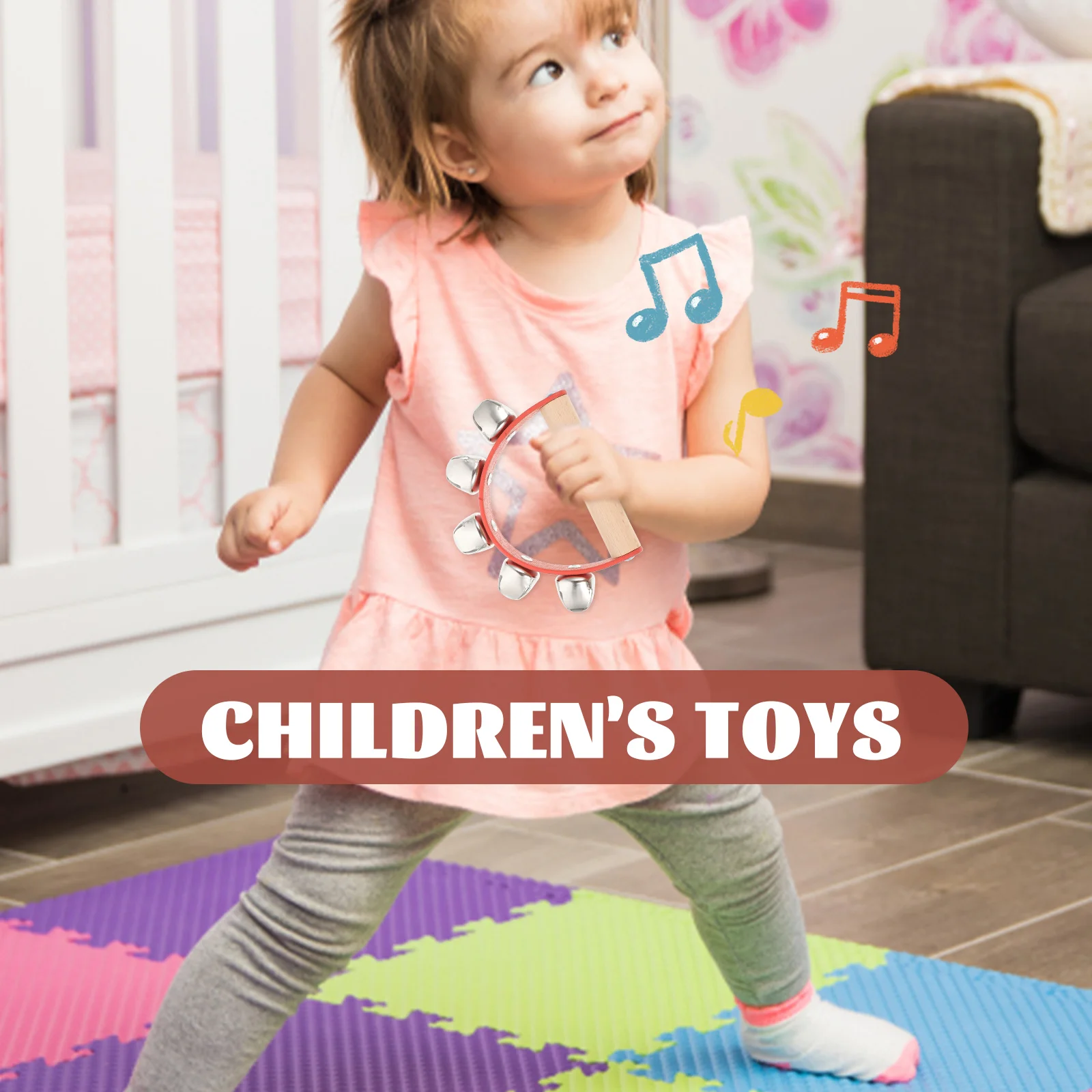 Conjunto de sinos de pano vermelho, 4 unidades, jingle para crianças, educação precoce, instrumentos musicais, presentes, brinquedos de madeira para bebês