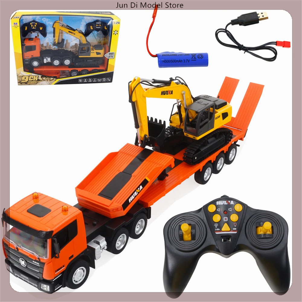 

Huina 1:24 Rc Engineering Vehicle 1319 Simulation Nine Channel Remote Control Flatbed Trailer+Excavator Children Toys Boys Gifts