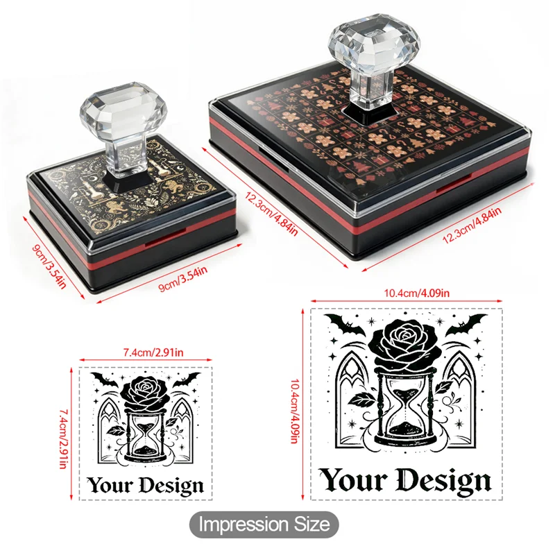 Self Inking Rubber Logo Stamp Large Crystal Diamond Handle Custom Stationery Logo For Notebook Cover Brand Tag Supply Packaging