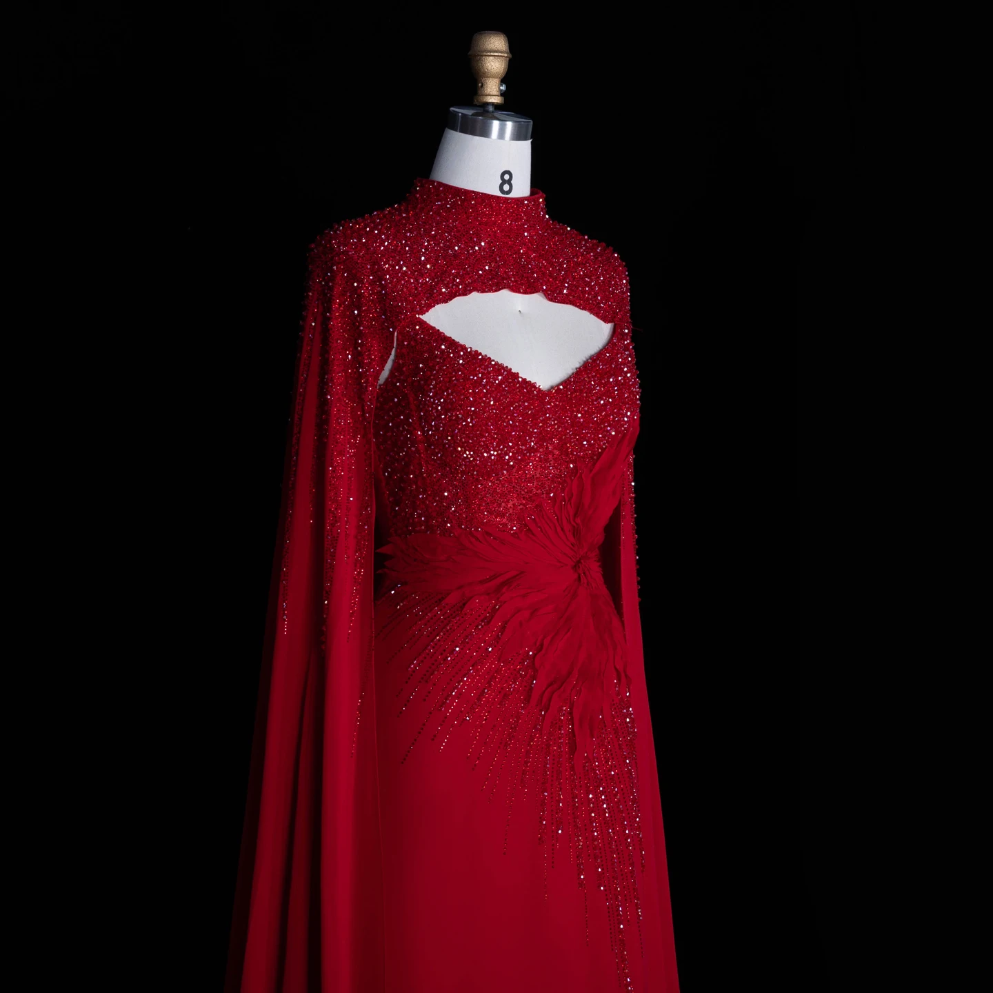 Sharon Said Abendkleider Luxuriöse Meerjungfrauen-Kleider mit V-Ausschnitt, Chiffon, Kristallen, Arabisch, Dubai, formelle Partykleider mit Umhang SS074 Maßanfertigung – Detail 22