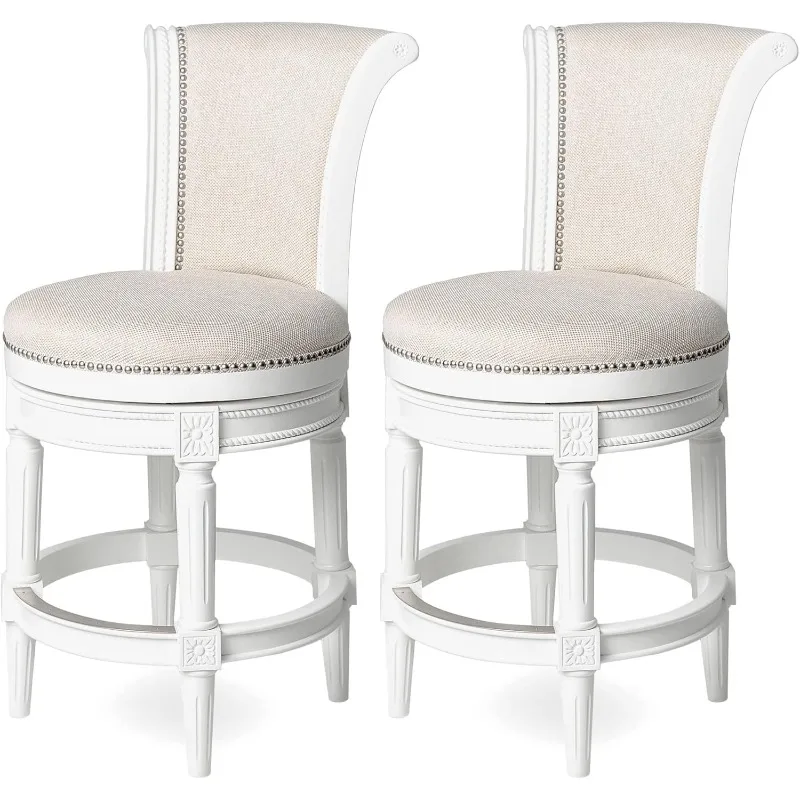 Pullman 26 Inch Tall Counter Height Upholstered Barstool with Back in Alabaster White Finish with Cream Fabric Cushion Seat