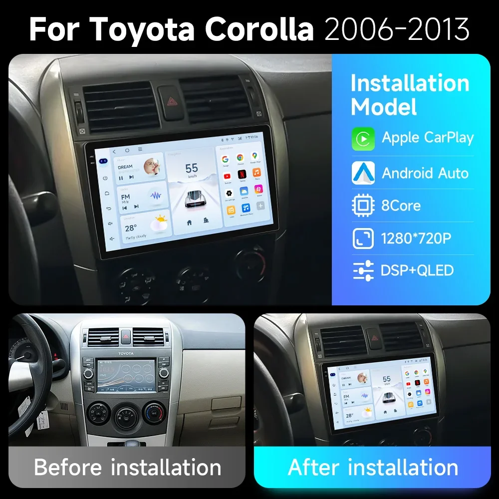 JIUYIN For Toyota Corolla  E140/150 2006 - 2013 Car Radio Multimedia Video Player Navigation stereo GPS Android 15 ﻿