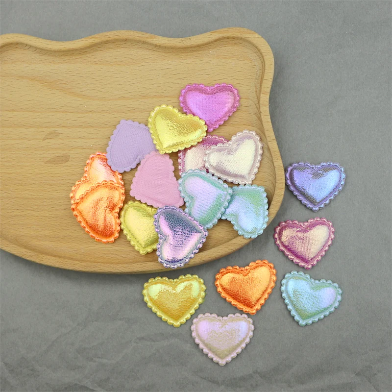 100Pcs Glitter Flannelette Lacy Heart Padded Appliques DIY Clothes Hat Shoes Decor Patches Headwear Hair Clips Bows Accessories