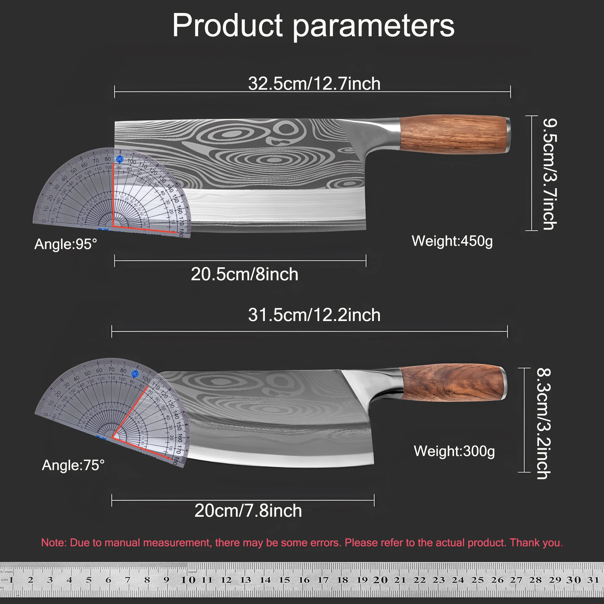 1/2PCS,High Quality Germany Cleaver Knife Meat Fish Vegetable Non-slip Handle Slicing Knife Home Kitchen Stuff Kitchen Tool  ﻿