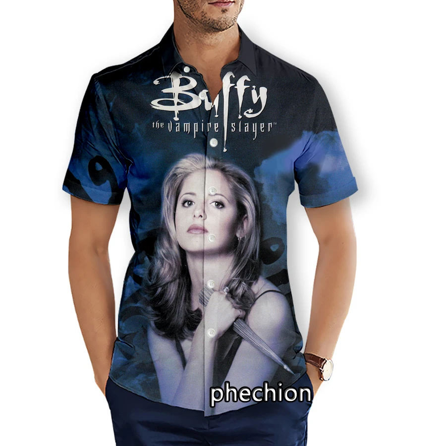 phechion Summer Mens Short Sleeve Beach Shirts Buffy the Vampire Slayer 3D Printed Casual Shirts Fashion Streetwear Men Tops X54