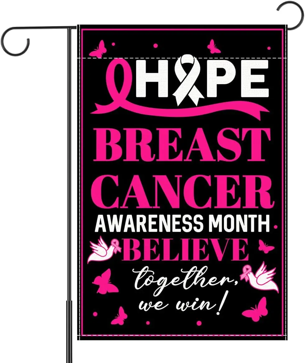 Breast Cancer Awareness Garden Flag, Breast Cancer Awareness Month House Flag for Yard Outside Outdoor Pink Ribbon Decor, 12 LLG